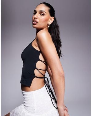 Princess Polly Slinky Square Neck Lace Up Open Back Cami Top - Gray