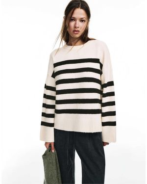 Pull&Bear – gestreifter pullover - Weiß