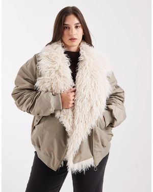 ASOS Asos Design Curve Ma1 Parka Jacket With Shaggy Faux Fur - Natural