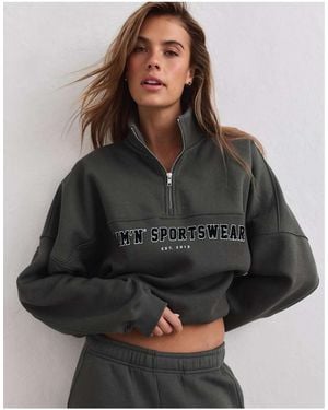Aim'n Sudadera Varsity Con Media Cremallera En Dark Ivy-Verde - Negro
