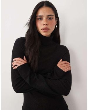 ASOS Premium Alpaca Blend Sheer Fitted Roll Neck - Black