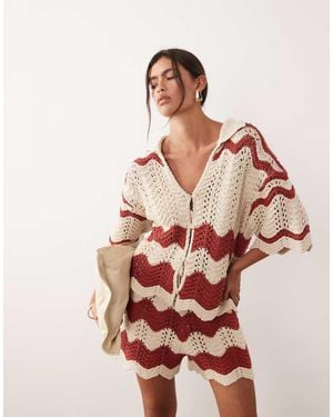 ARRANGE Stripe Crochet Top Co-ord - Pink