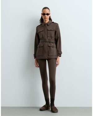 Oysho Long Cotton Piqué Pockets Jacket - Brown