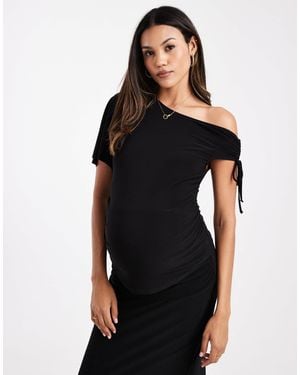 ASOS Asos Design Maternity Co-ord Asymmetric Shoulder Ruched Slinky Top - Black