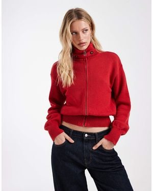 ASOS Knitted Cotton Blend Funnel Neck Zip Up Cardigan - Red