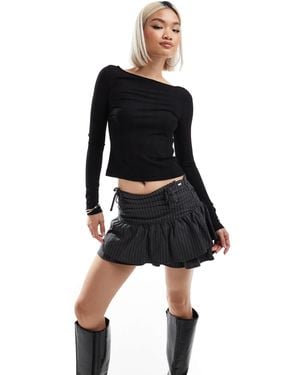 Pull&Bear Bow Detail Pinstripe Mini Skirt - Black