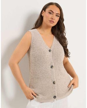 Yours Clothing Button Through Knitted Waistcoat - Natural