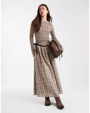 Daisy Street Long Sleeve Drop Waist Shirred Maxi Dress - Natural
