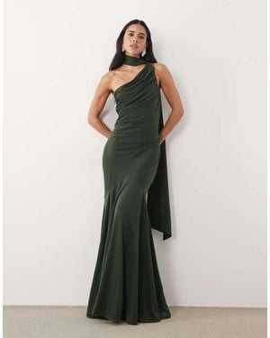 Pretty Lavish Porto Abito Maxi Monospalla Con Collo A Sciarpa - Verde