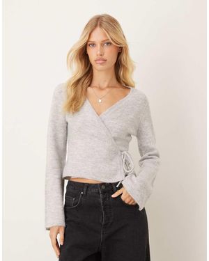 Gina Tricot Gebreid Vest Van Alpacawol Met Overslag En Lange Mouwen - Wit