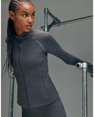 4505 Premium Reflective Zip Up Running Jacket With Foldover Cuff And Zip Phone Pocket - Grey
