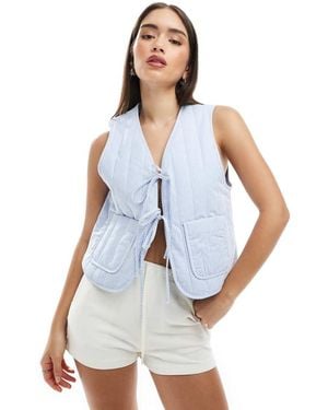 Pimkie Quilted Tie Front Waistcoat - Blue