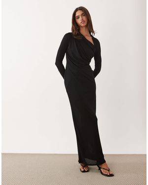 ASOS Long Sleeve Asymmetric Ruched Maxi Dress - Black