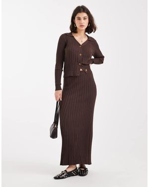Object Falda Larga Marrón Chocolate De Punto Acanalado De (Parte De Un Conjunto)