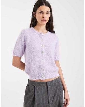 Threadbare Cárdigan De Manga Corta Con Cuello Redondo De Hilo Mullido De -Morado