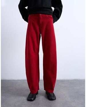 TOPSHOP Vaqueros Rojos De Talle Medio Y Corte Barrel De Pana De