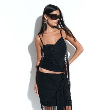 ASOS Co-ord Asymmetric Fringed Top - Black
