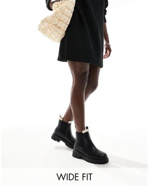 London Rebel London Rebel Lois Wide Fit Faux Fur Lined Chunky Chelsea Boots - Black