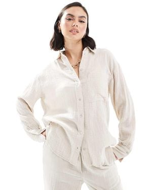 Mango Camicia Testurizzata Effetto Lino Chiaro - Bianco