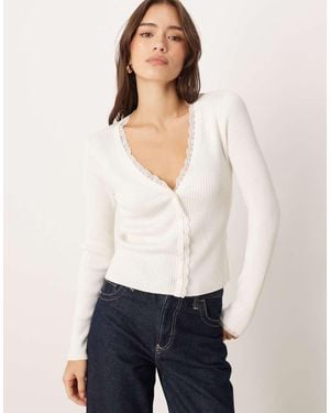 Abercrombie & Fitch Lace Panel Detail Ribbed Cardigan - White