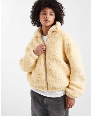 Miss Selfridge Zip Through Borg Jacket - Natural