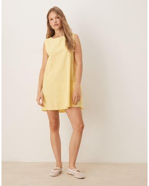 Vila Scallop Edge Cotton Mini Dress - Natural