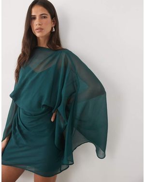 ASOS High Neck Drape Front Extreme Cape Sleeve Mini Dress - Green