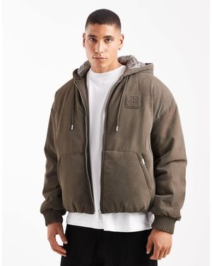 River Island Bubble Hem Embossed Hooded Jacket - Brown