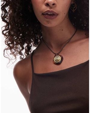 TOPSHOP Felix Cord Necklace With Textured Pendant - Brown