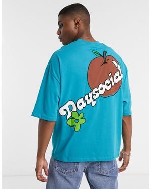 ASOS Asos Daysocial Oversized T-shirt With Contrast Towelling Chest & Back Print - Blue