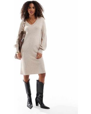 ONLY V-Neck Knitted Midi Dress - Natural