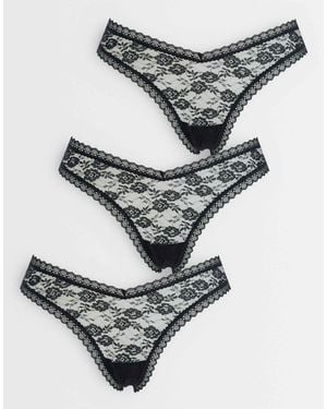 ASOS 3 Pack All Over Lace Knickers - Grey