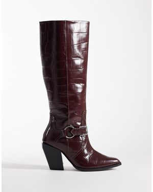 ASOS Botas Por La Rodilla Burdeos Efecto Piel De Cocodrilo Sin Cierres De Estilo Wéstern Con Arnés De Cuero Carson De -Rojo - Neutro