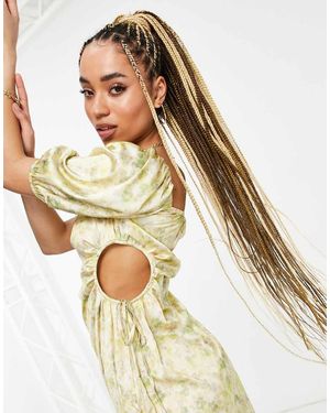 NA-KD Puff Sleeve Floral Print Midi Dress - Green