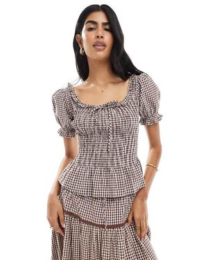 Daisy Street Short Sleeve Shirred Top - Grey