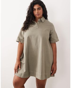 ASOS Asos Design Curve Denim Trapeze Polo Dress - Brown