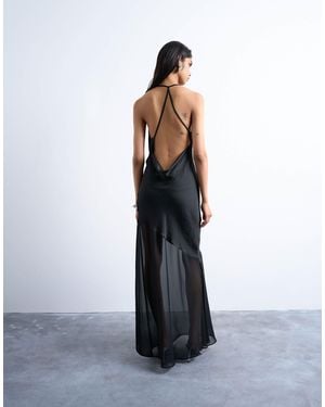 TOPSHOP Occasion Mixed Fabric Cowl Neck Dress - White