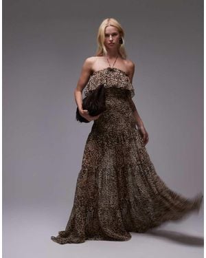Mango Featuring Kaia Gerber Bandeau Chiffon Maxi Dress - Brown