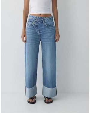 Pull&Bear baggy Jeans With Crossover Waistband - Blue