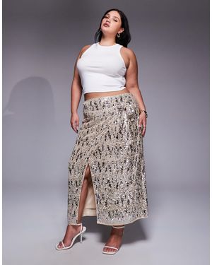 ASOS Asos Design Curve Mixed Sequin Wrap Midi Skirt - Gray