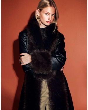 ASOS Leather Look Longline Jacket With Faux Fur Trims - Blue