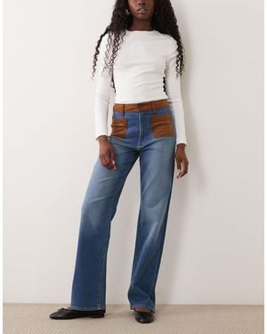 GOOD AMERICAN Good Waist True Straight Leg Jeans With Contrast Pocket Detail - Blue