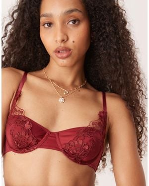 KAT THE LABEL Dylan Satin Lace Underwire Bra - Red