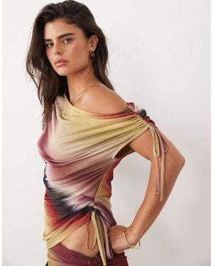 ASOS Top Van Co-Ord Met Gerimpelde Schouder, Asymmetrische Snit En Getailleerde Taille - Meerkleurig