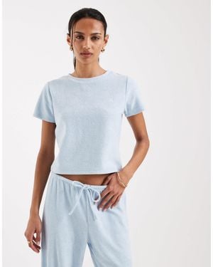 4th & Reckless Cotton Towelling Embroidered Logo Baby Tee Co-ord - Blue