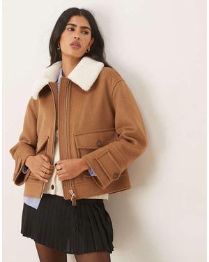 GANT Chaqueta De Aviador Marrón De Mezcla De Lana Con Solapas De Borreguito De
