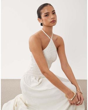 ASOS Crinkle Cami Halter Midi Dress - White