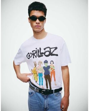 Bershka Relaxed Fit Gorillaz Print T-shirt - White