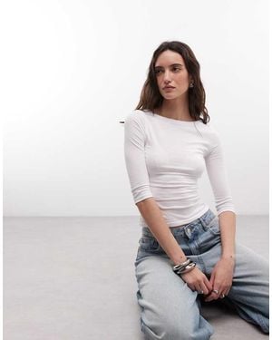 Collusion Slash Neck 3/4 Sleeve Top - White