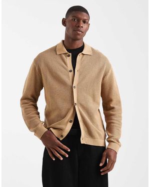 Redefined Rebel Knitted Button Up Polo Cardigan - Natural